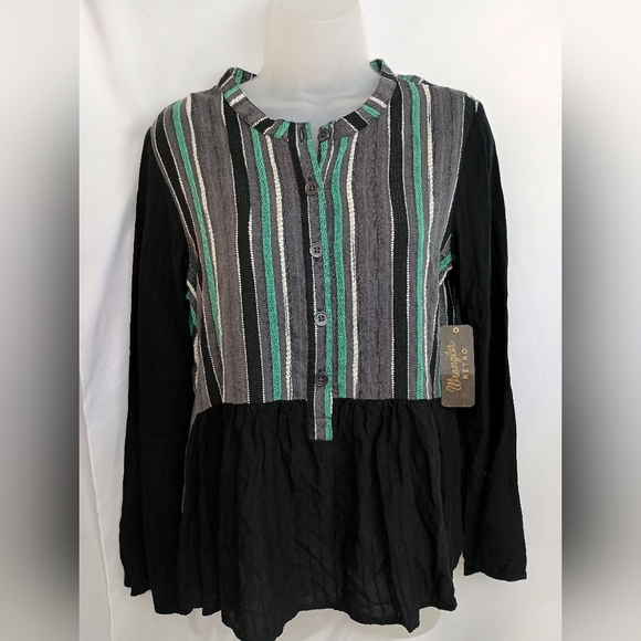 NWT WRANGLER Retro Western Bell Sleeve Shirt Top Southwest Cowgirl (#1,325) - Picture 1 of 9